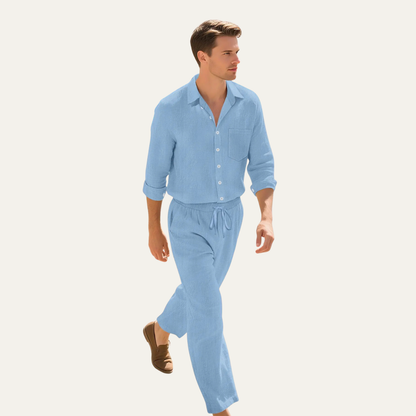 Men's Linen Shirt And Trousers Set Beige