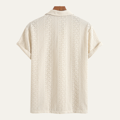 Men's Knitted Polo Shirt Jacquard Textured Navy