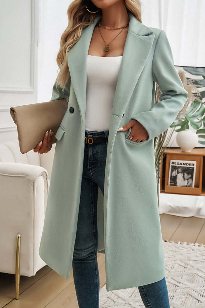 Women's Double Breasted Long Coat Warm Wool Winter