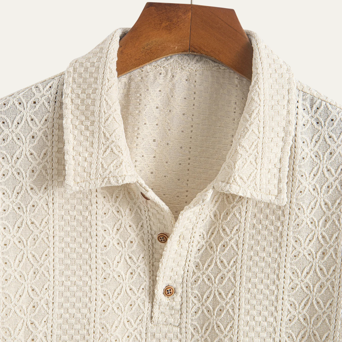 Men's Knitted Polo Shirt Jacquard Textured Navy