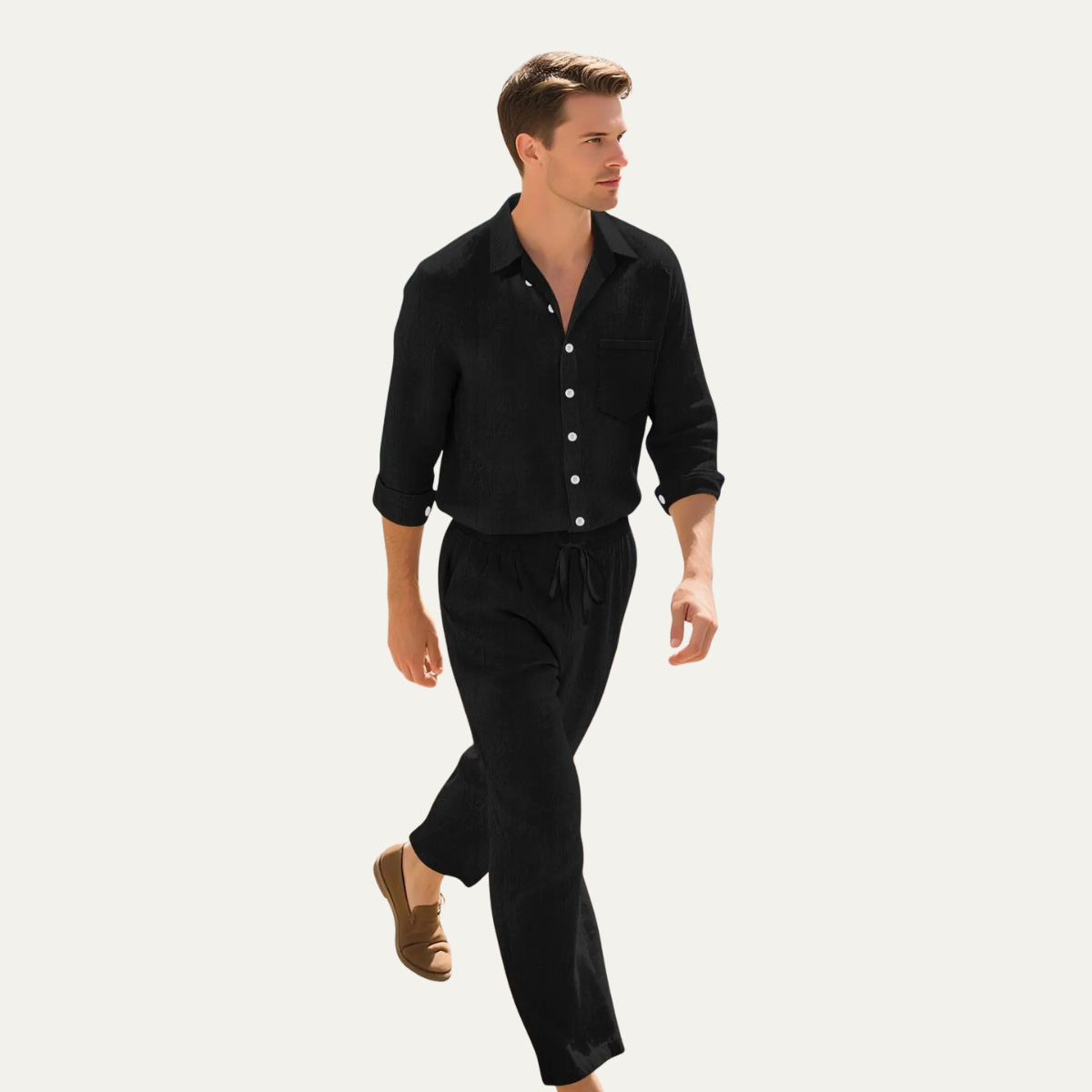 Men's Linen Shirt And Trousers Set Beige