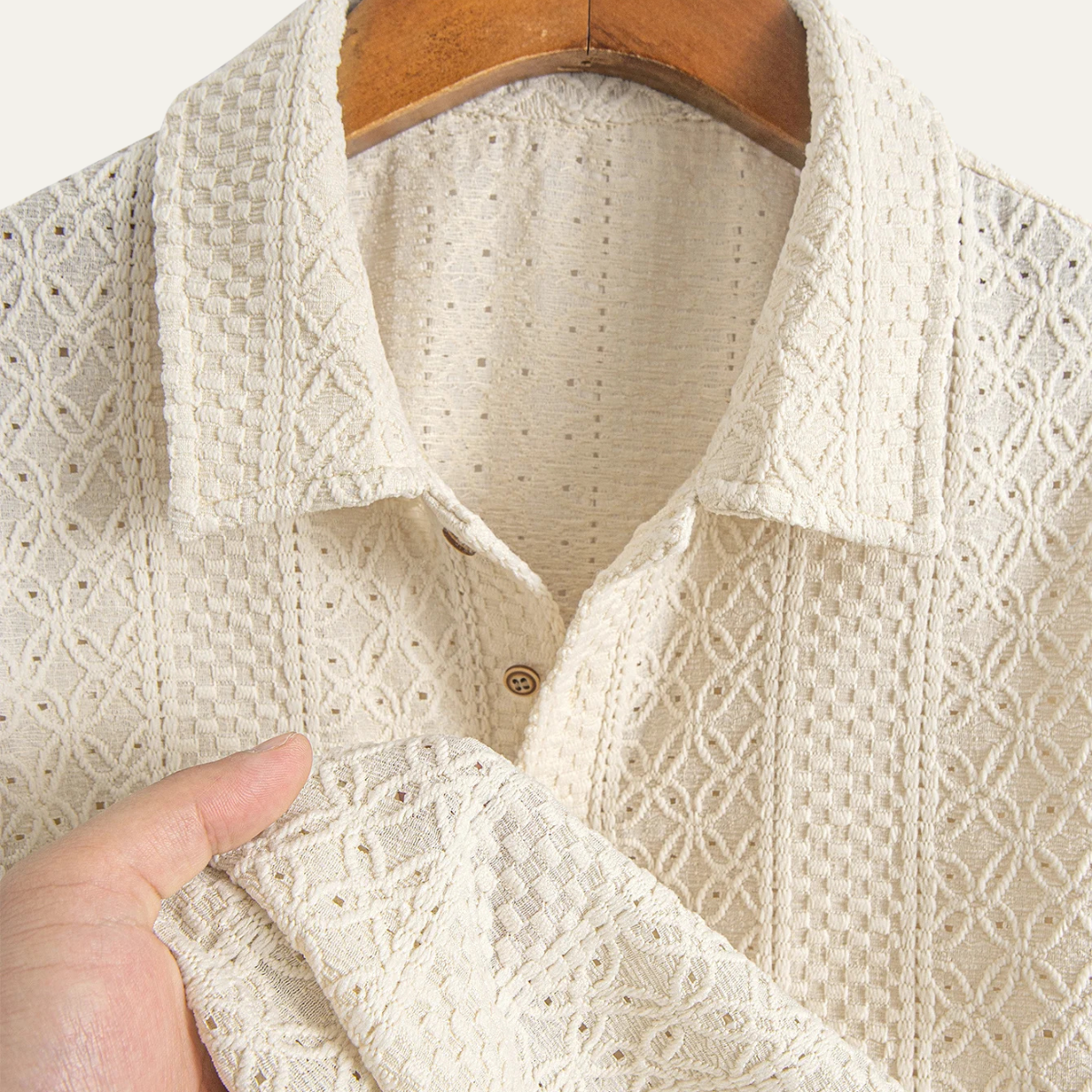 Men's Knitted Polo Shirt Jacquard Textured Navy