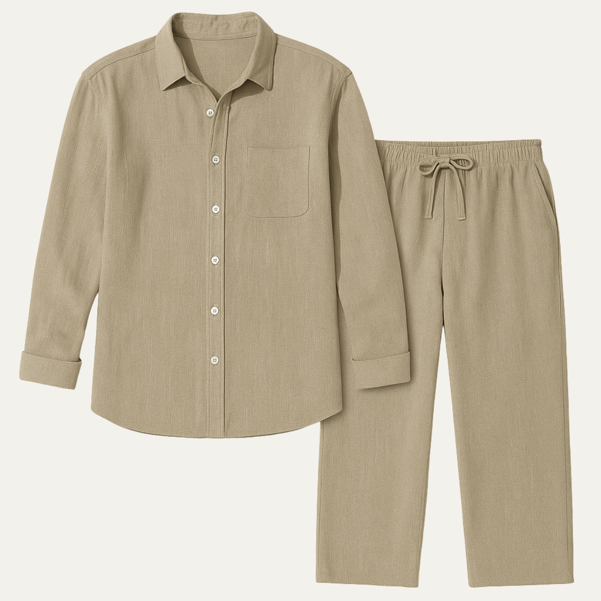 Men's Linen Shirt And Trousers Set Beige - Fashinoza