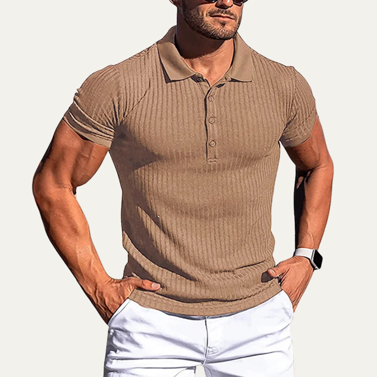 Men's Stretch Polo Shirt Ribbed Summer