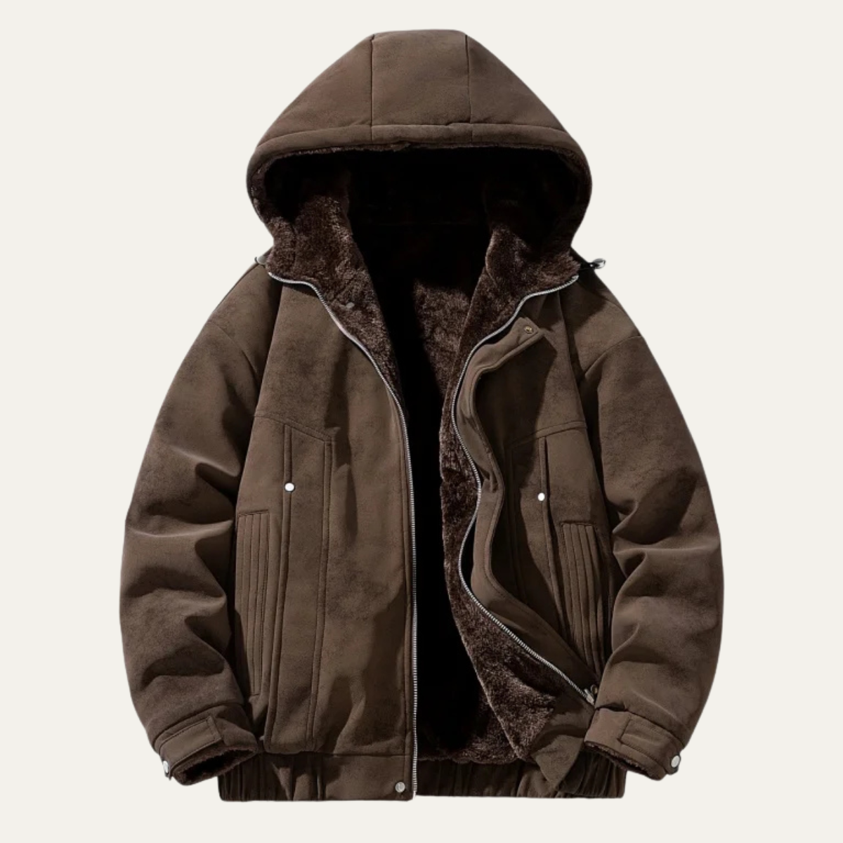 Men's Fleece Lined Hooded Jacket Retro Style - Fashinoza
