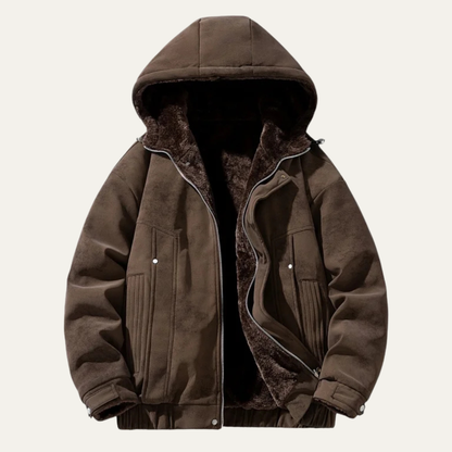 Men's Fleece Lined Hooded Jacket Retro Style - Fashinoza