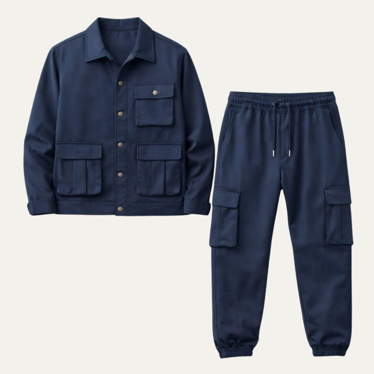 Men's Casual Cargo Jacket And Pants Set - Fashinoza