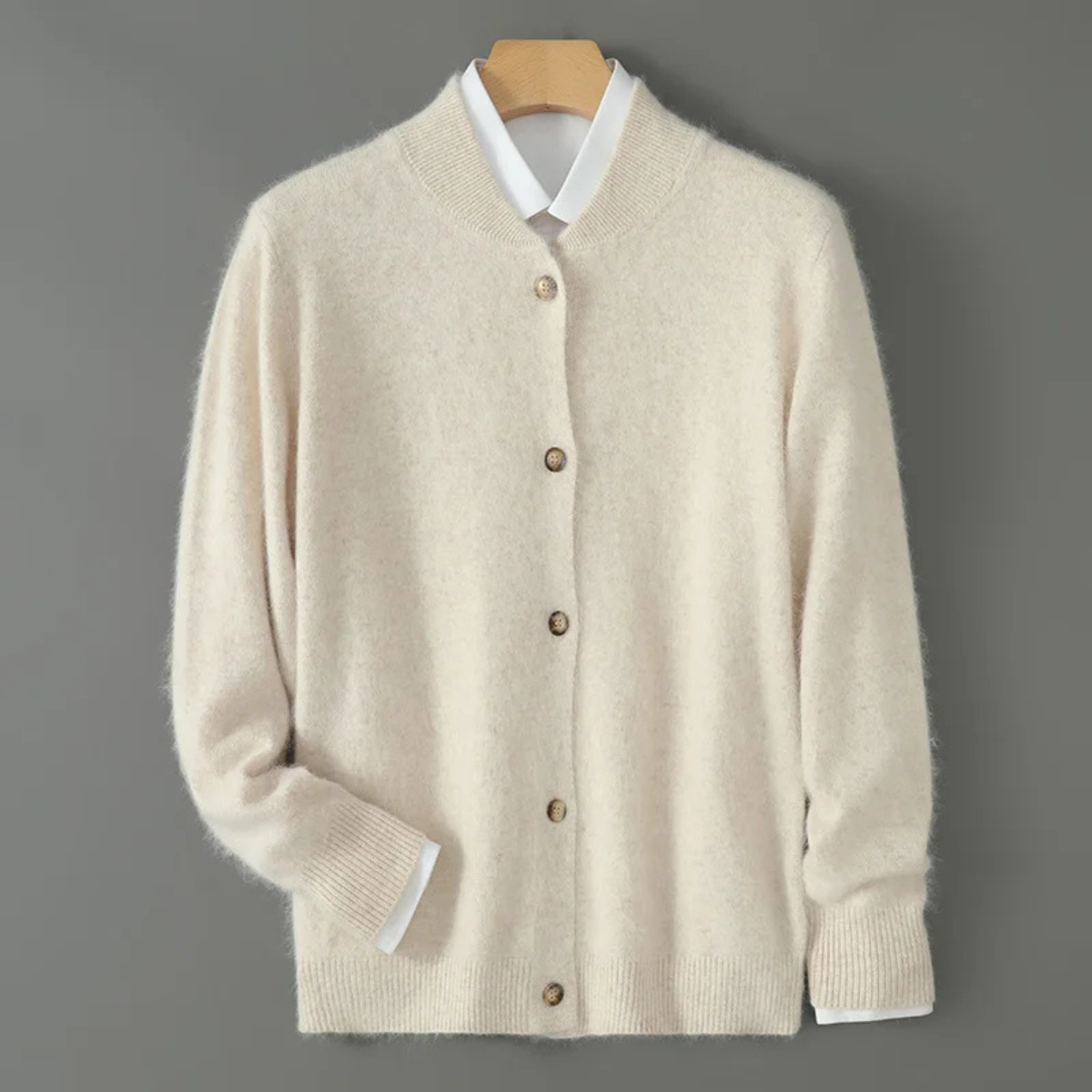Men's Cashmere Cardigan Stand Collar Beige