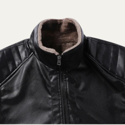 Men's Leather Biker Jacket Fleece Lined Retro Style