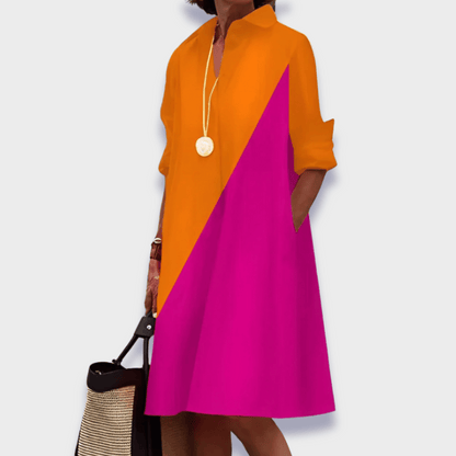 Women's Color Block Mini Dress Long Sleeves