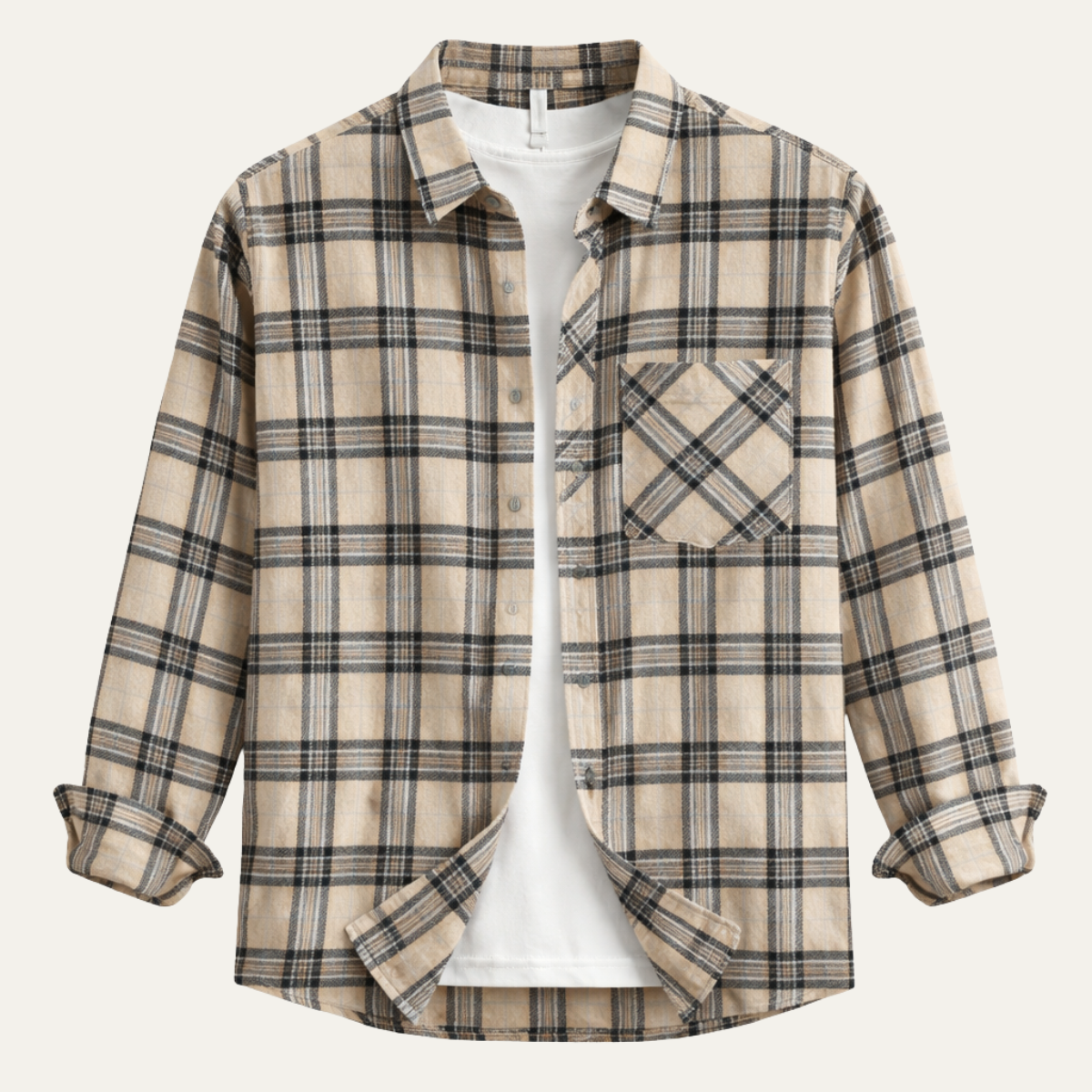 Men's Plaid Cotton Shirt Brushed Vintage Style - Fashinoza