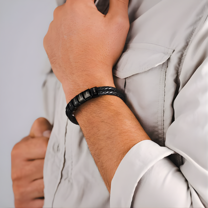 Men's Engraved Bead Black Bracelet