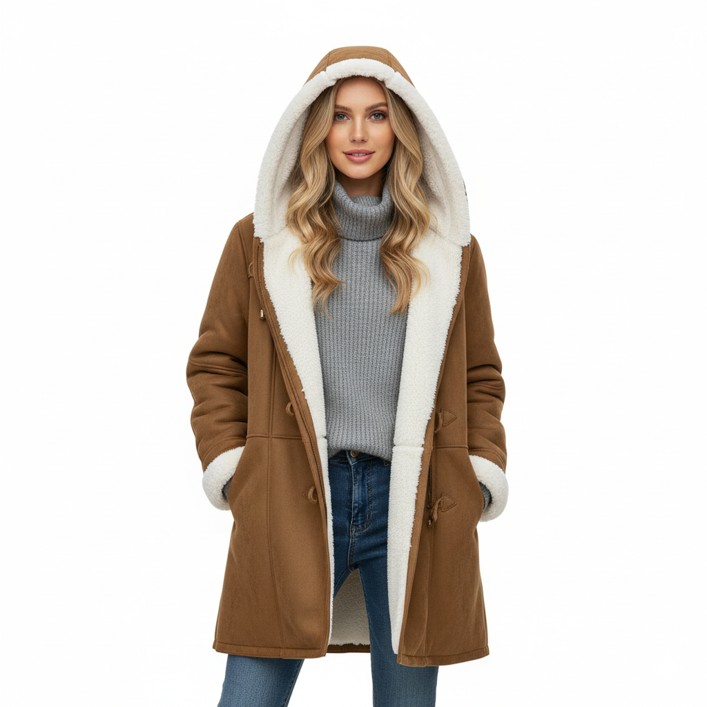 Women's Hooded Coat Warm Mid-Length Toggle Jacket - 
Fashinoza