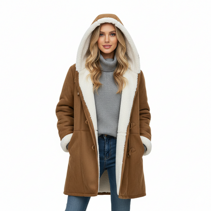 Women's Hooded Coat Warm Mid-Length Toggle Jacket - 
Fashinoza