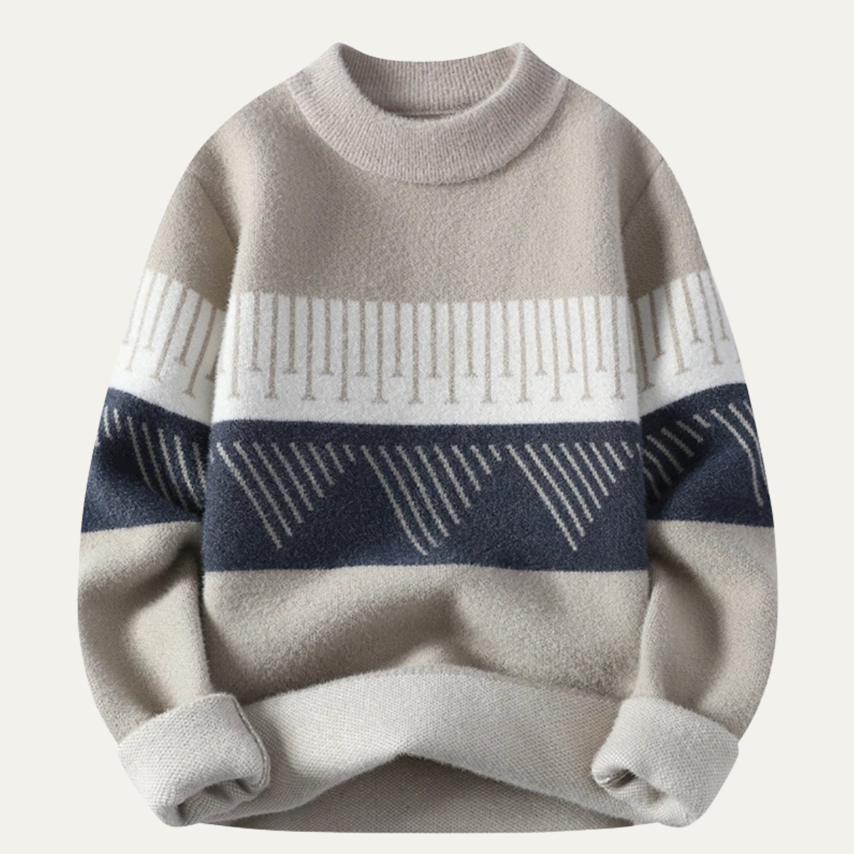 Men's Warm Pattern Sweater Khaki - Fashinoza