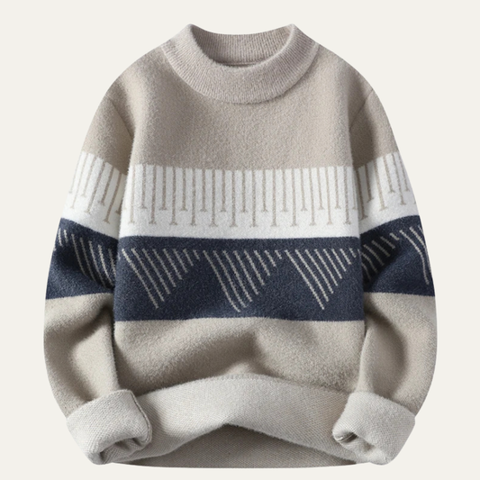 Men's Warm Pattern Sweater Khaki - Fashinoza