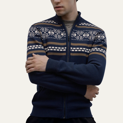 Men's Cotton Cardigan Patterned Zip Up Knit