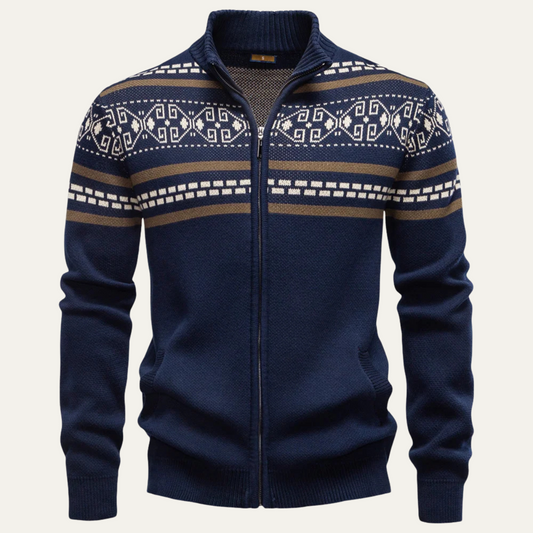 Men's Cotton Cardigan Patterned Zip Up Knit - Fashinoza