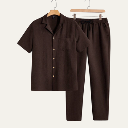 Men's Short Sleeve Shirt And Trousers Relaxed Beach Set