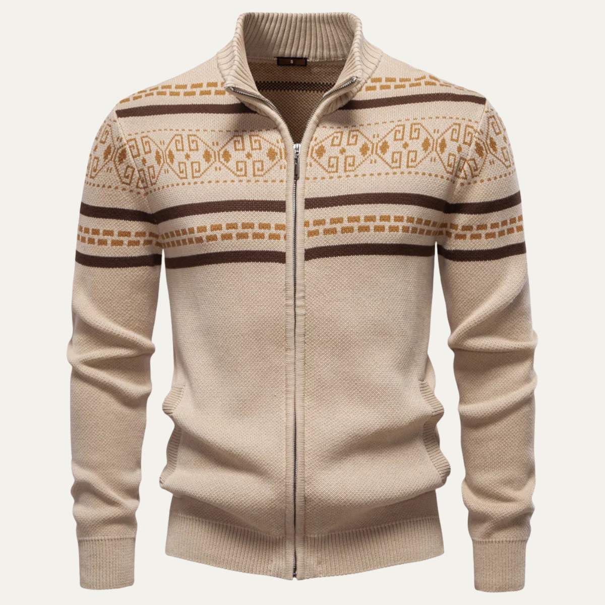 Men's Cotton Cardigan Patterned Zip Up Knit