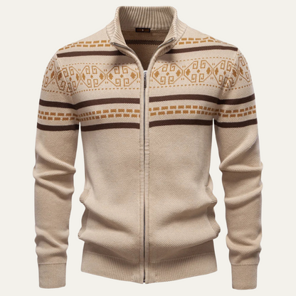 Men's Cotton Cardigan Patterned Zip Up Knit