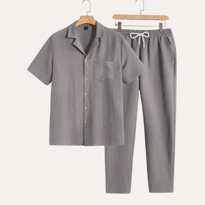 Men's Short Sleeve Shirt And Trousers Relaxed Beach Set