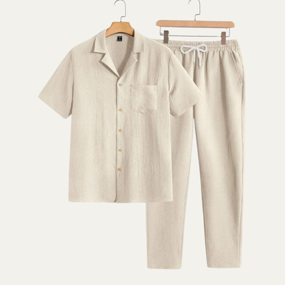 Men's Short Sleeve Shirt And Trousers Relaxed Beach Set