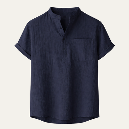 Men's Cotton Linen Henley Shirt Breathable - Fashinoza