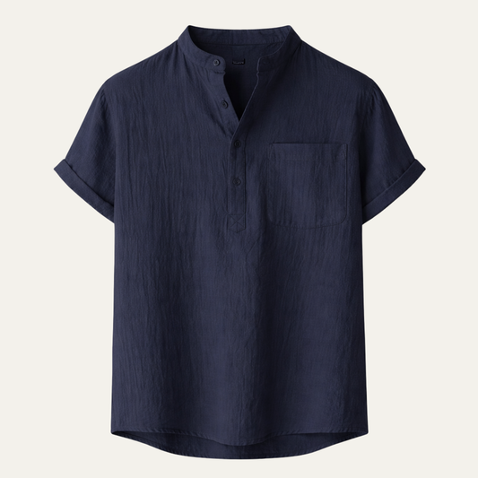 Men's Cotton Linen Henley Shirt Breathable - Fashinoza