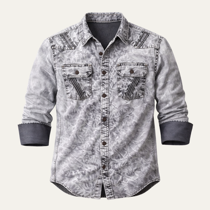 Men's Vintage Denim Casual Button Up Shirt - Fashinoza