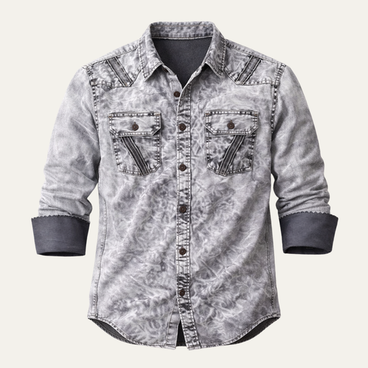 Men's Vintage Denim Casual Button Up Shirt - Fashinoza