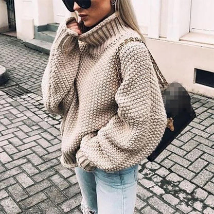 Women's Chunky Knit Turtleneck Sweater Oversized Cozy - Fashinoza
