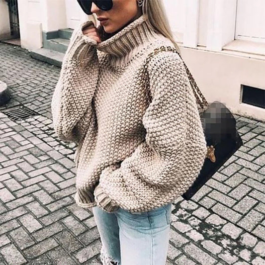 Women's Chunky Knit Turtleneck Sweater Oversized Cozy - Fashinoza