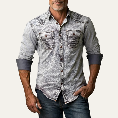 Men's Vintage Denim Casual Button Up Shirt