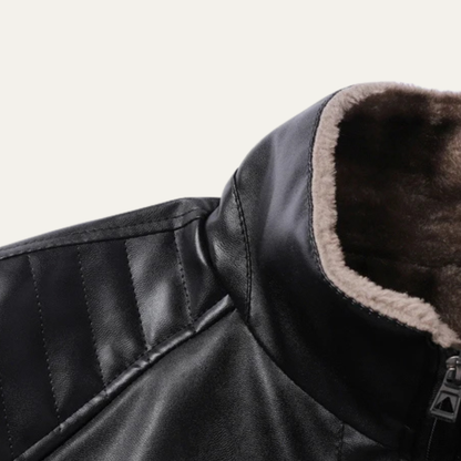 Men's Leather Biker Jacket Fleece Lined Retro Style