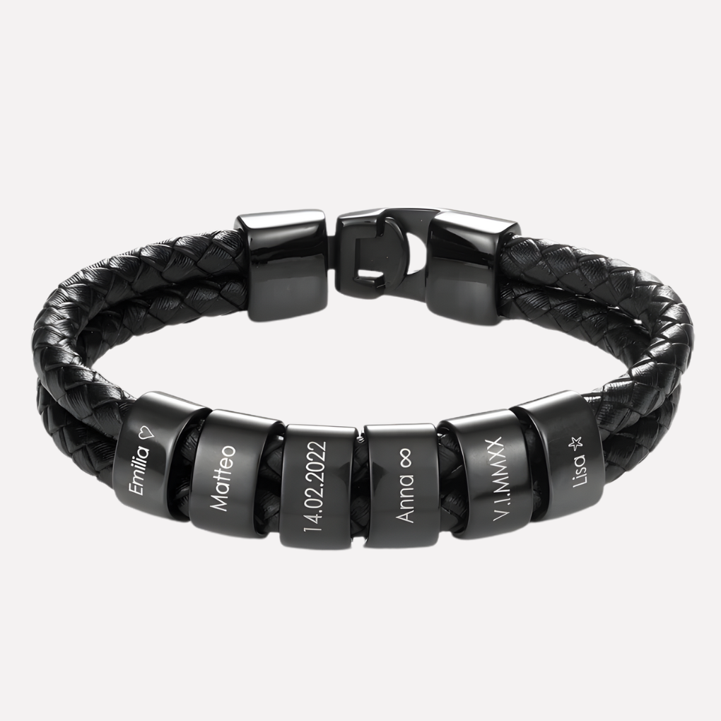 Men's Engraved Bead Black Bracelet - Fashinoza