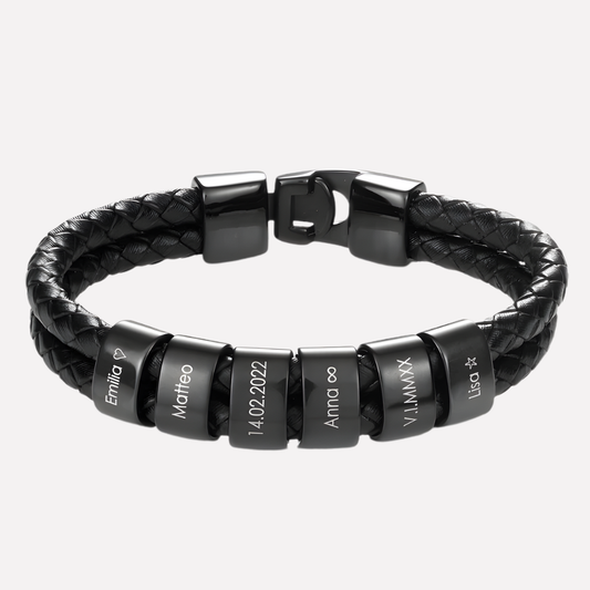 Men's Engraved Bead Black Bracelet - Fashinoza