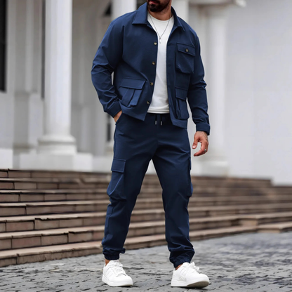 Men's Casual Cargo Jacket And Pants Set