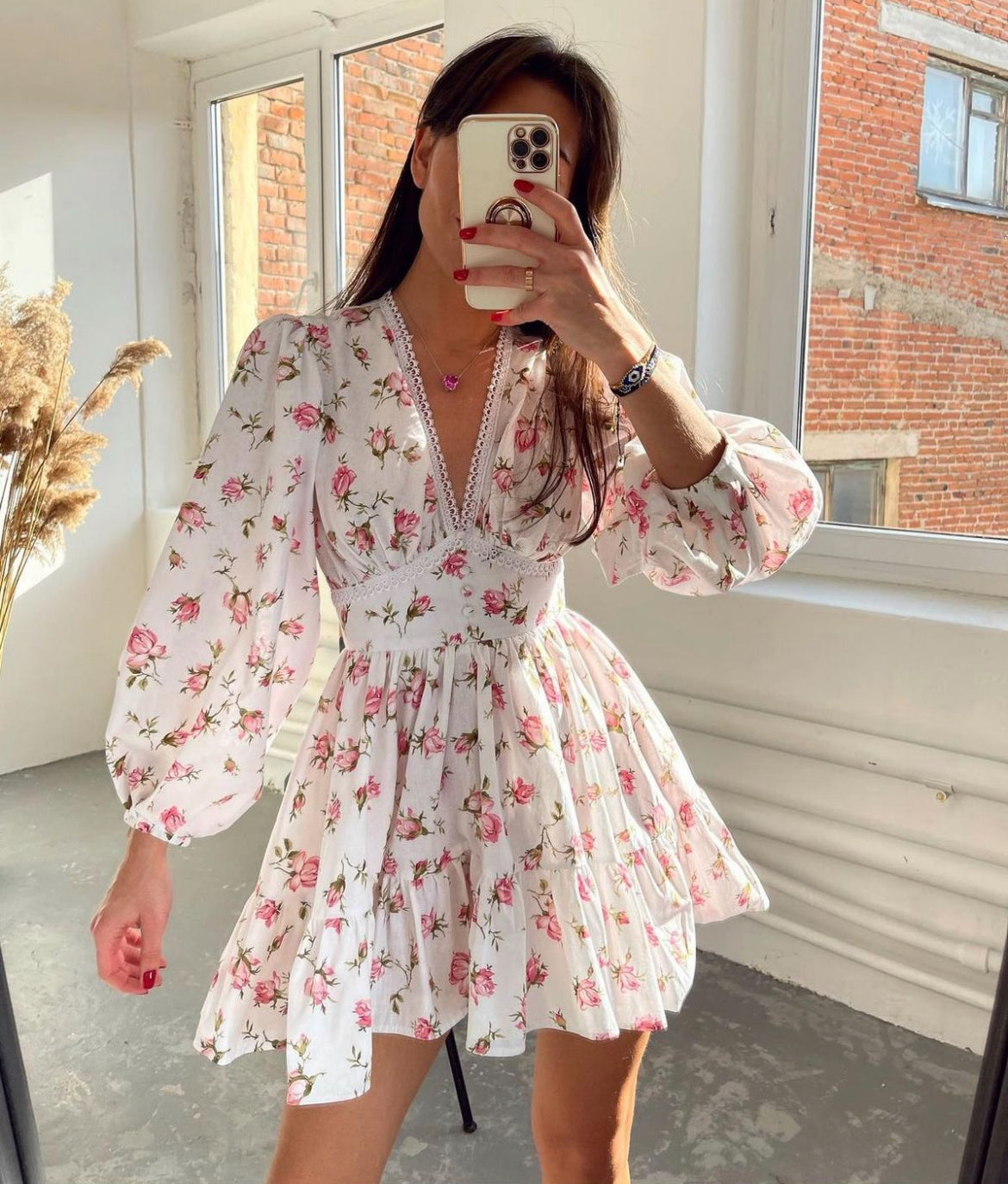 Women's V-Neck Ruffle Summer Dress - 
Fashinoza