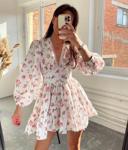 Women's V-Neck Ruffle Summer Dress - 
Fashinoza