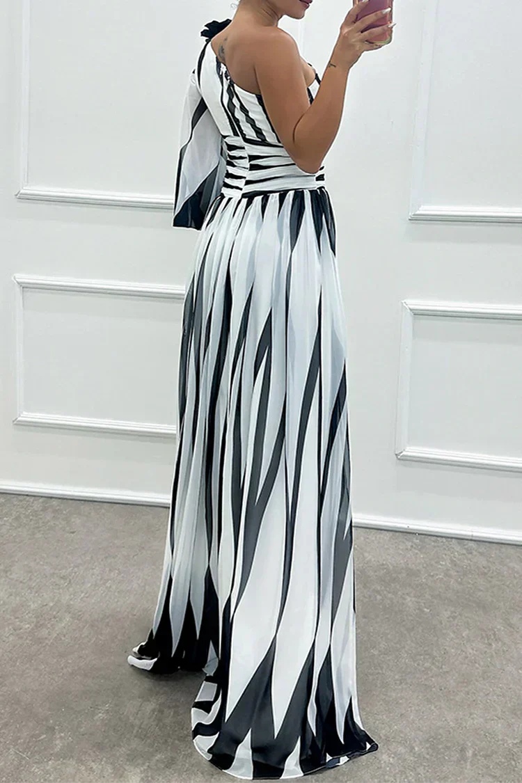 Women's Striped One Shoulder Maxi Dress