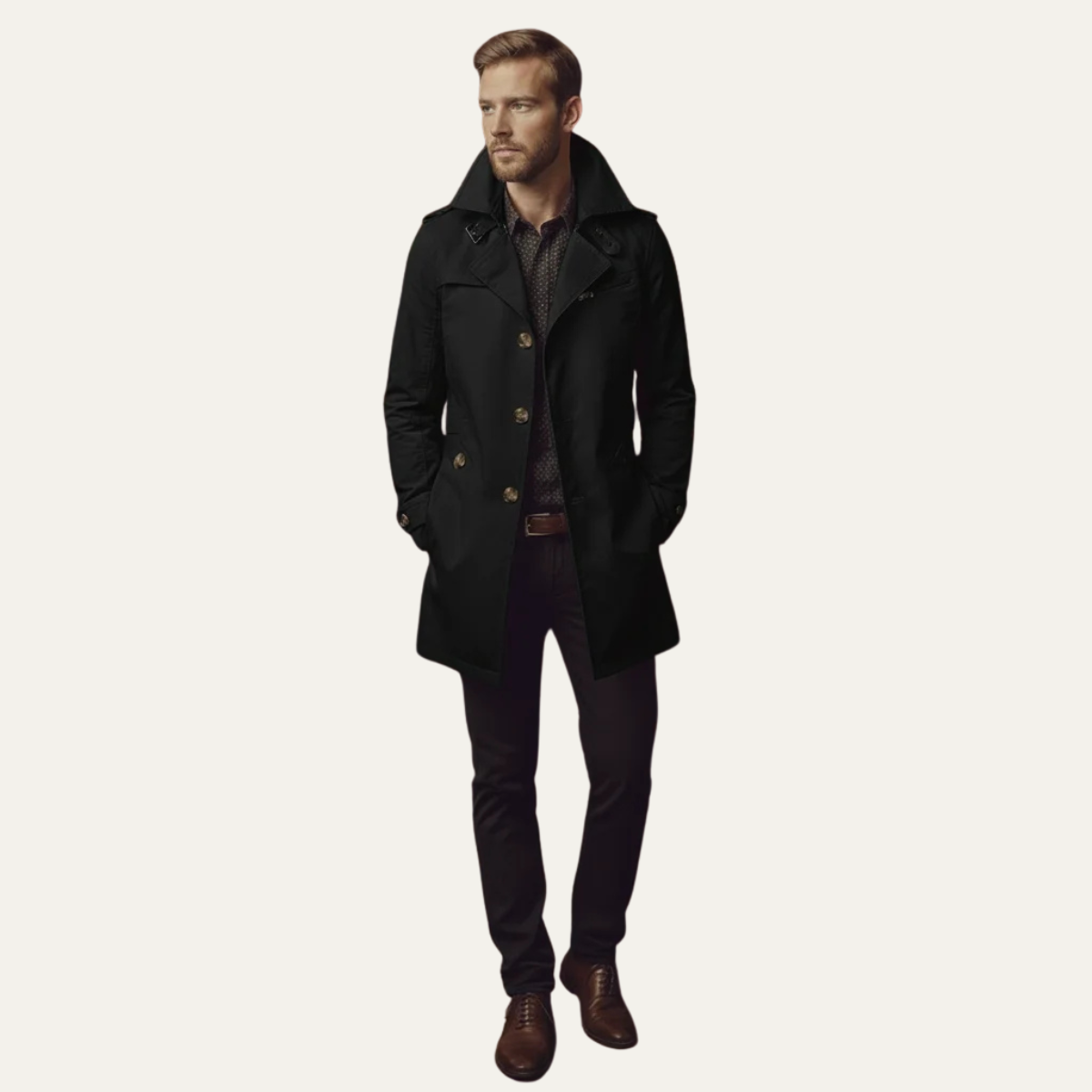 Stromboli Men's Slim Single Breasted Trench Coat