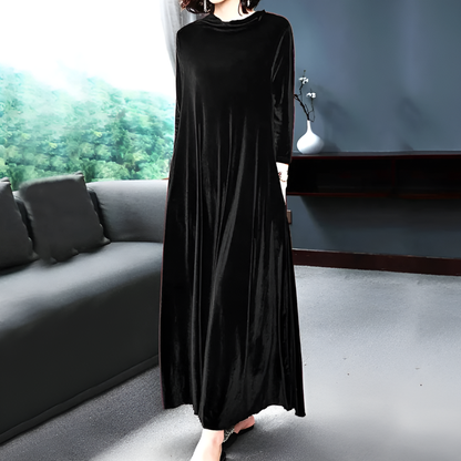Women's Long-Sleeve Velvet Dress Wine Red