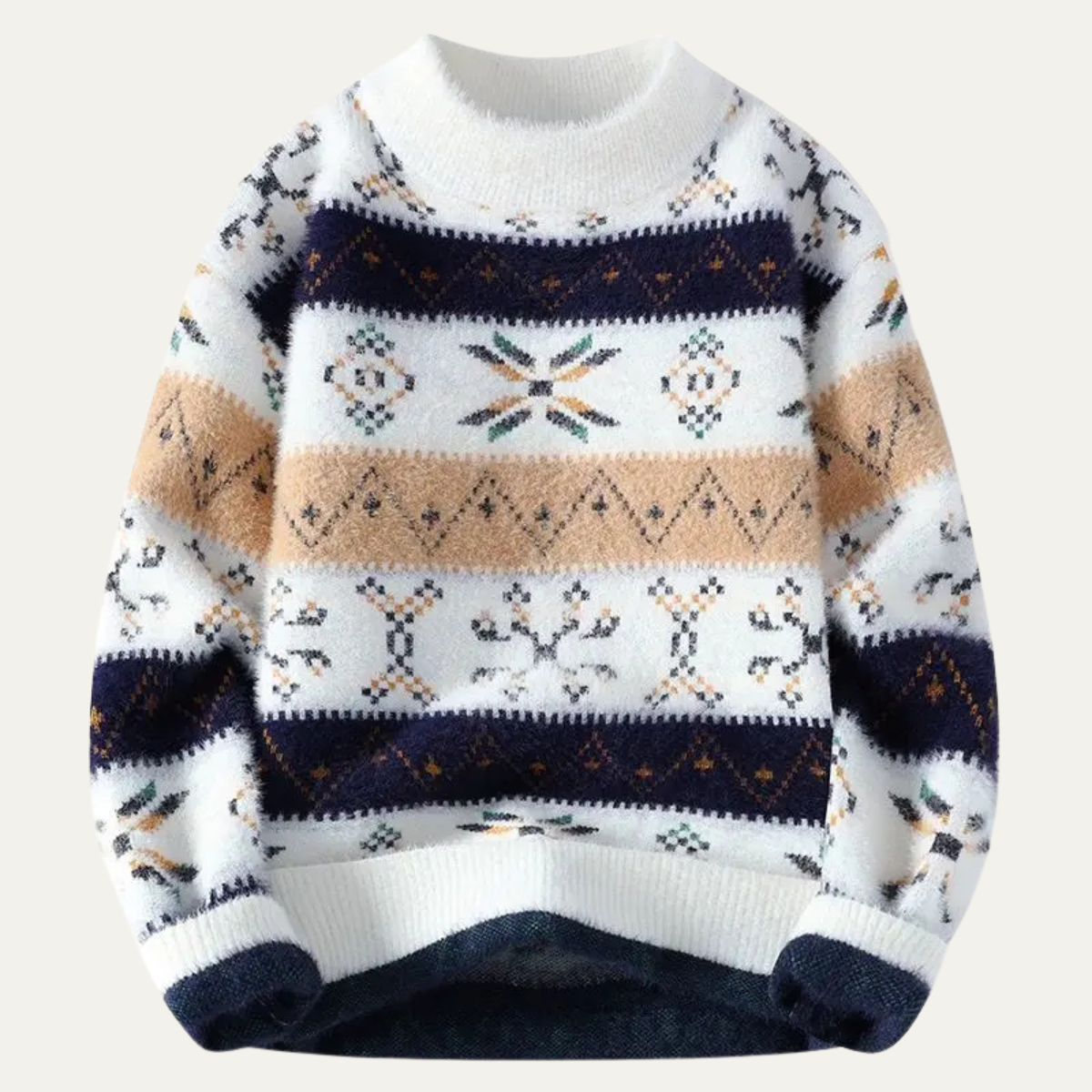 Men's Fleece Crewneck Sweater Nordic Pattern - Fashinoza