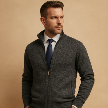 Men's Classic Knitted Zip Cardigan Stand Collar
