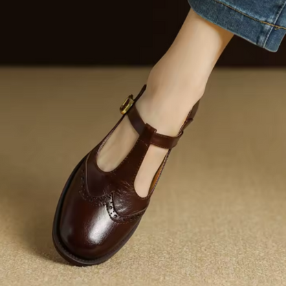 Women's Leather Mary Jane Shoes Low Block Heel