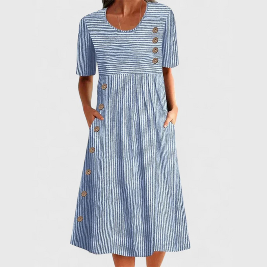 Women's Striped Midi Dress With Buttons - Fashinoza