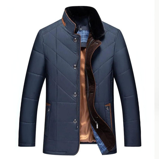 Men's Quilted Winter Jacket Zipper Front With Pockets - Fashinoza