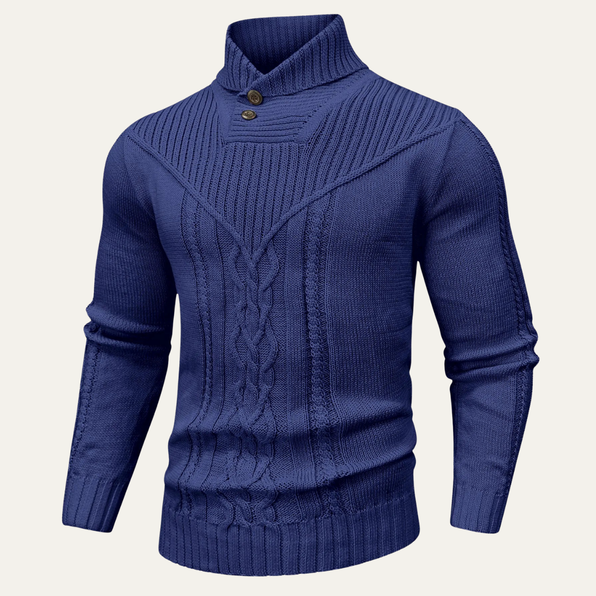 Men's Ribbed Knit Sweater Button Neck Winter