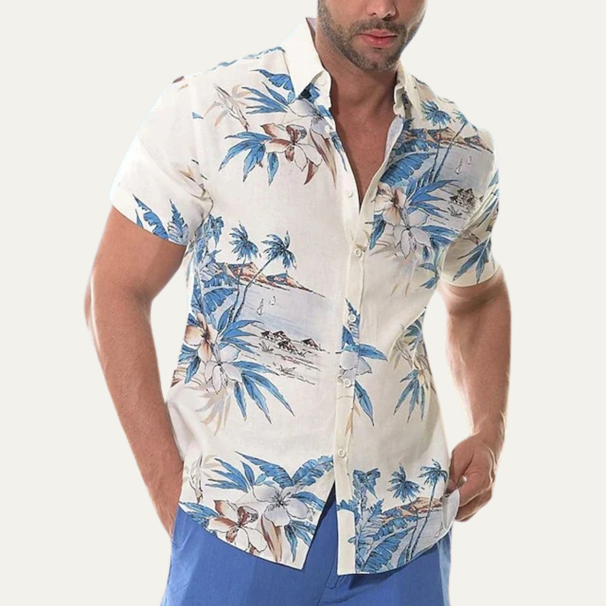 Ridgewind Men's Hawaiian Shirt Tropical Print Coconut Design